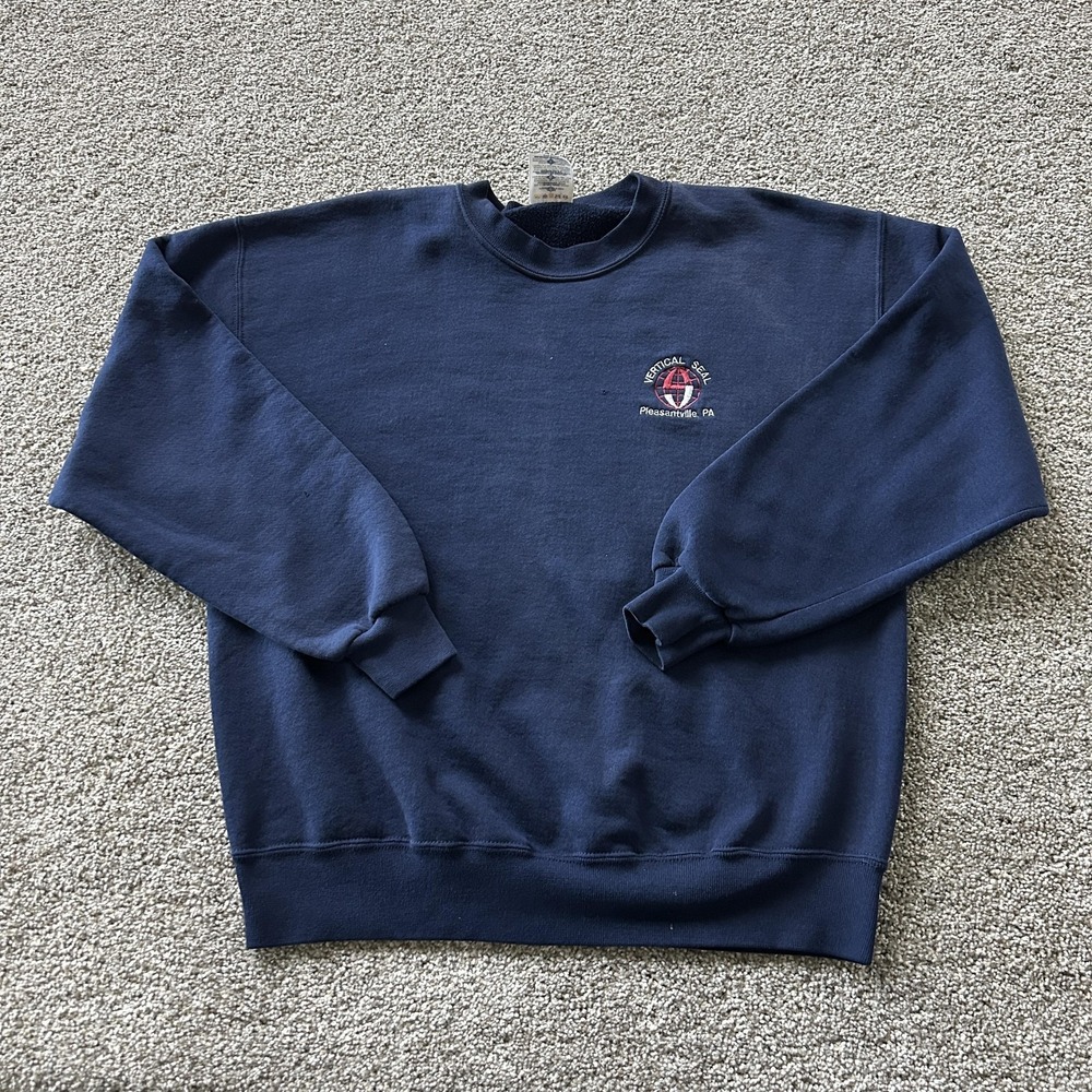 Vintage Jerzees Sweatshirt Mens Large Blue Fleece Crewneck Embroidered Logo
